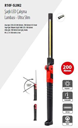 Ceta Form R10F Slim 2  Lumax Şarjlı Led Çalışma Lambası 200 Lümen